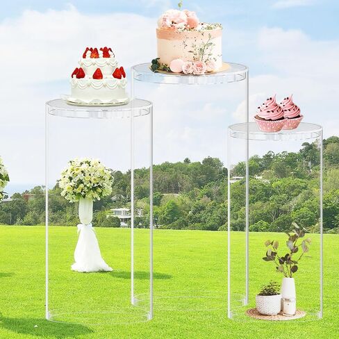 FOTSHARER Cylinder Pedestal Stands White Cylinder Stands for Party Cylinders Set of 3 Stand Pedestal Stand for Parties Display Round Cylinder Tables for Parties Plinth Pillar Birthday Cake Stand Decor in Saudi Arabia