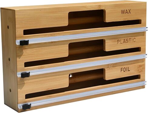 WESTYLE - 3 in 1 Wrap & Foil Dispenser, Aluminum Foil, Wax Paper, Plastic Wrap Dispenser with Cutter & Engraved Labels, Natural Bamboo-Made Kitchen Organizer & Holder - Works with 12" Roll in Saudi Arabia