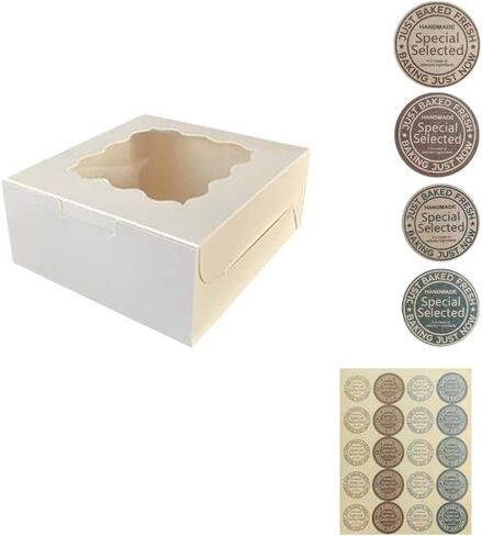 30Pcs (6x6x3 in) Mini Cake Boxes+2 stickers with Display Window for Gift Giving, Bakesale, Cupcakes, Dessert, Cookies, Pie, Macaroons, Donuts, Pastry, Kraft Paper Material… (30Pcs Black) in Kuwait