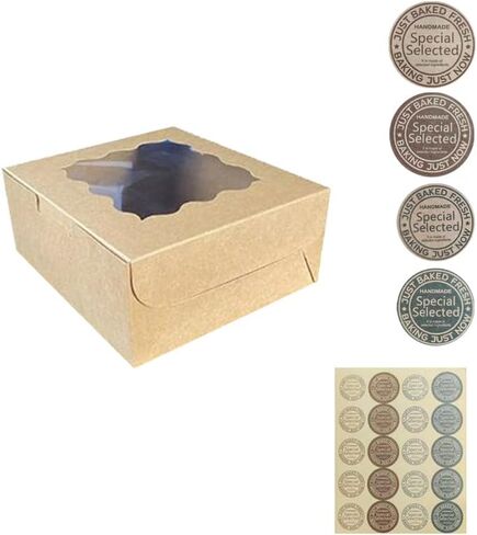 30Pcs (6x6x3 in) Mini Cake Boxes+2 stickers with Display Window for Gift Giving, Bakesale, Cupcakes, Dessert, Cookies, Pie, Macaroons, Donuts, Pastry, Kraft Paper Material… (30Pcs Black) in Kuwait