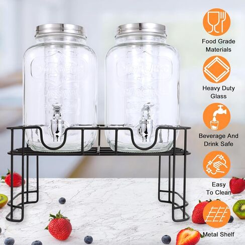 1 Gallon Glass Drink Dispensers For Parties-Set of 2,Drink Dispenser with Ice Core,Fruit Infuser & Stand,Juice or Beverage Dispenser for BBQ, Picnic, Party,Laundry Detergent Dispenser in Saudi Arabia