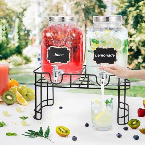 1 Gallon Glass Drink Dispensers For Parties-Set of 2,Drink Dispenser with Ice Core,Fruit Infuser & Stand,Juice or Beverage Dispenser for BBQ, Picnic, Party,Laundry Detergent Dispenser in Saudi Arabia