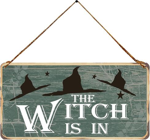 لوحة لافتة معدنية عتيقة للهالوين الساحرة معلقة علامة ترحيب للبار المسكون بديكور حفلات الهالوين مقاس 5 × 10 بوصة in Kuwait