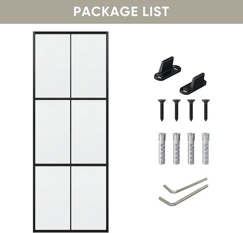 JUBEST 30in x 80in Glass Sliding Barn Door, 3-Panel Black Aluminum Frame and Clear Tempered Glass Modern French Door, Easy to Install (No Sliding Hardware Kit) in Saudi Arabia