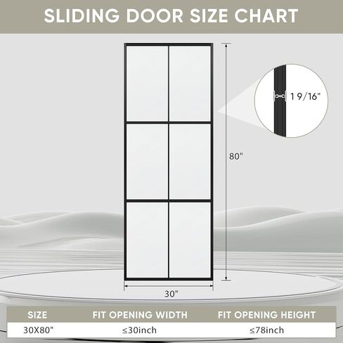 JUBEST 30in x 80in Glass Sliding Barn Door, 3-Panel Black Aluminum Frame and Clear Tempered Glass Modern French Door, Easy to Install (No Sliding Hardware Kit) in Saudi Arabia