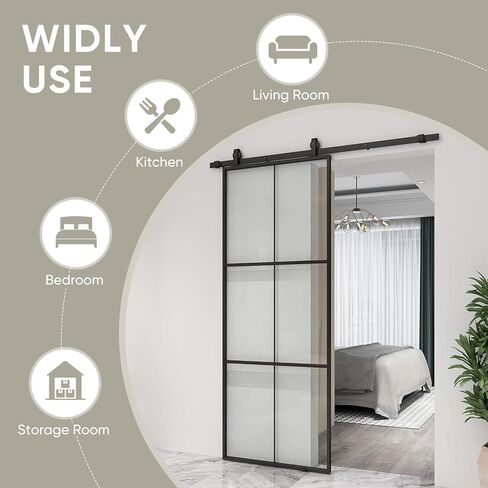 JUBEST 30in x 80in Glass Sliding Barn Door, 3-Panel Black Aluminum Frame and Clear Tempered Glass Modern French Door, Easy to Install (No Sliding Hardware Kit) in Saudi Arabia