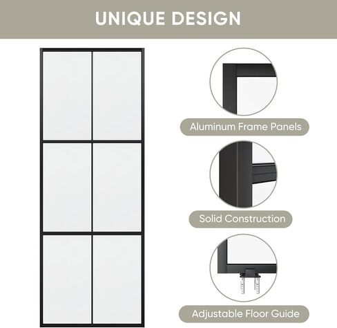 JUBEST 30in x 80in Glass Sliding Barn Door, 3-Panel Black Aluminum Frame and Clear Tempered Glass Modern French Door, Easy to Install (No Sliding Hardware Kit) in Saudi Arabia