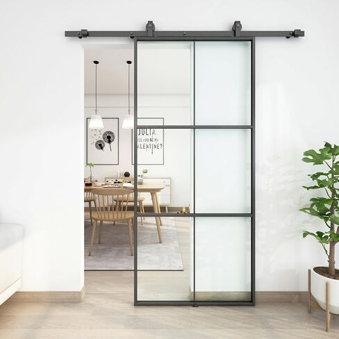 JUBEST 30in x 80in Glass Sliding Barn Door, 3-Panel Black Aluminum Frame and Clear Tempered Glass Modern French Door, Easy to Install (No Sliding Hardware Kit) in Saudi Arabia