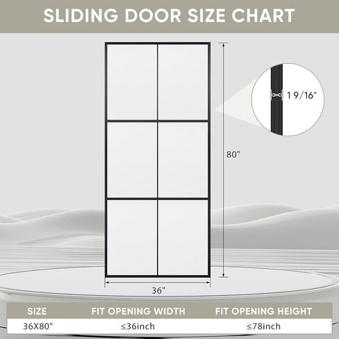 JUBEST 36in x 96in Glass Sliding Barn Door, 3-Panel Black Aluminum Frame and Clear Tempered Glass Modern French Door, Easy to Install (No Sliding Hardware Kit) in Saudi Arabia