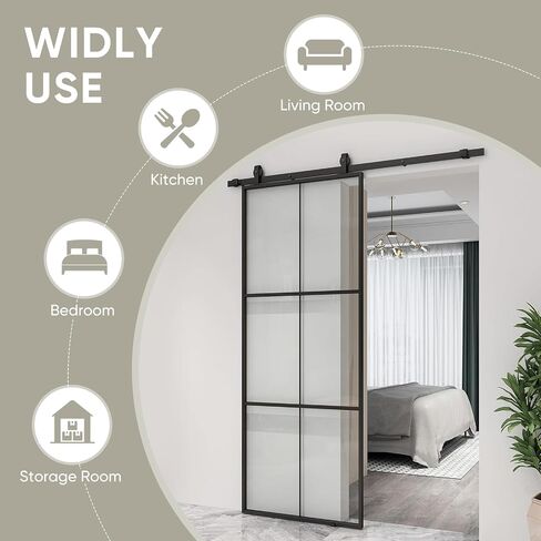 JUBEST 36in x 96in Glass Sliding Barn Door, 3-Panel Black Aluminum Frame and Clear Tempered Glass Modern French Door, Easy to Install (No Sliding Hardware Kit) in Saudi Arabia