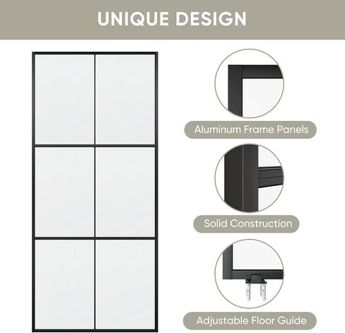 JUBEST 36in x 96in Glass Sliding Barn Door, 3-Panel Black Aluminum Frame and Clear Tempered Glass Modern French Door, Easy to Install (No Sliding Hardware Kit) in Saudi Arabia