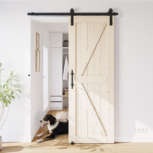 48''x84'' Sliding Barn Door with 8 FT Barn Door Hardware Kit, DIY Unfinished K-Frame-Installation Required-Includes Wood Barn Door Slabs, Handle, Floor Guide and Lock Catch, Grey in Saudi Arabia