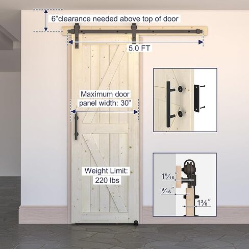 48''x84'' Sliding Barn Door with 8 FT Barn Door Hardware Kit, DIY Unfinished K-Frame-Installation Required-Includes Wood Barn Door Slabs, Handle, Floor Guide and Lock Catch, Grey in Saudi Arabia