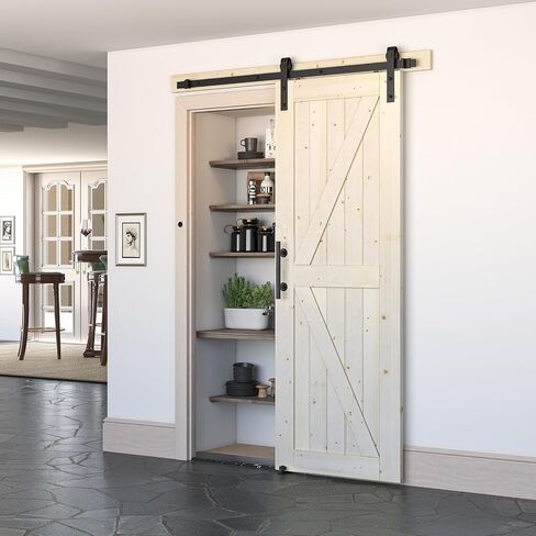 48''x84'' Sliding Barn Door with 8 FT Barn Door Hardware Kit, DIY Unfinished K-Frame-Installation Required-Includes Wood Barn Door Slabs, Handle, Floor Guide and Lock Catch, Grey in Saudi Arabia