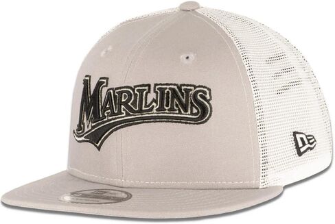 قبعة سائق الشاحنة الشبكية New Era Miami Marlins 9FIFTY، قبعة قابلة للتعديل باللون الرمادي in Saudi Arabia