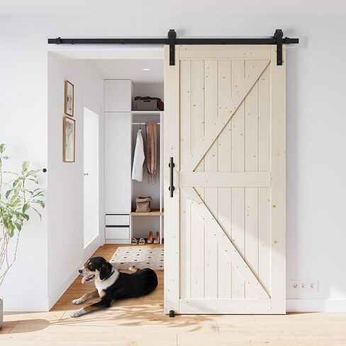 48''x84'' Sliding Barn Door with 8 FT Barn Door Hardware Kit, DIY Unfinished K-Frame-Installation Required-Includes Wood Barn Door Slabs, Handle, Floor Guide and Lock Catch, Grey in Saudi Arabia