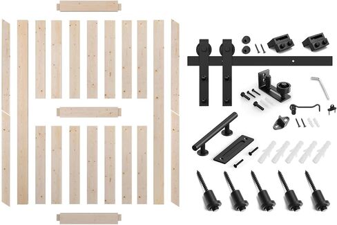 48''x84'' Sliding Barn Door with 8 FT Barn Door Hardware Kit, DIY Unfinished K-Frame-Installation Required-Includes Wood Barn Door Slabs, Handle, Floor Guide and Lock Catch, Grey in Saudi Arabia