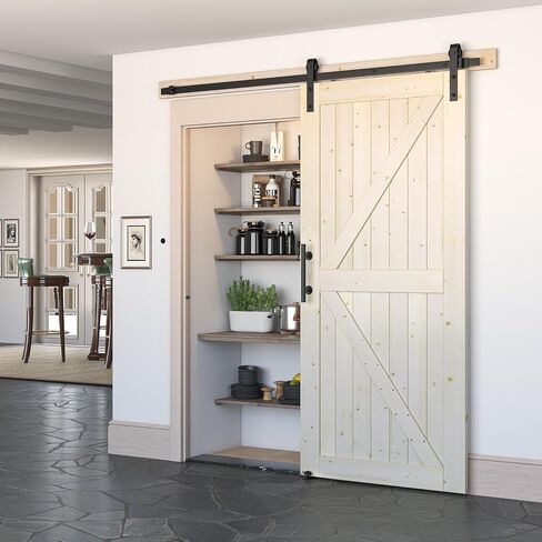 48''x84'' Sliding Barn Door with 8 FT Barn Door Hardware Kit, DIY Unfinished K-Frame-Installation Required-Includes Wood Barn Door Slabs, Handle, Floor Guide and Lock Catch, Grey in Saudi Arabia