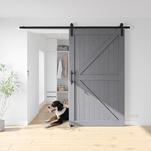 48''x84'' Sliding Barn Door with 8 FT Barn Door Hardware Kit, DIY Unfinished K-Frame-Installation Required-Includes Wood Barn Door Slabs, Handle, Floor Guide and Lock Catch, Grey in Saudi Arabia