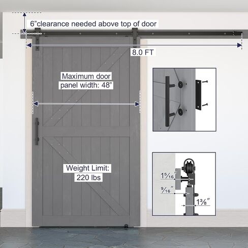 48''x84'' Sliding Barn Door with 8 FT Barn Door Hardware Kit, DIY Unfinished K-Frame-Installation Required-Includes Wood Barn Door Slabs, Handle, Floor Guide and Lock Catch, Grey in Saudi Arabia
