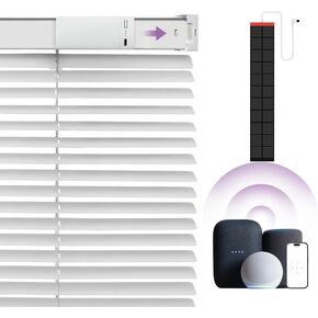 Motorized Blinds with Remote Control, Blackout Smart Blinds for Windows, Horizontal Window Electric Blinds Cordless【Solar Powered Blinds】 Custom Automatic Blinds White 28" Wx64 H