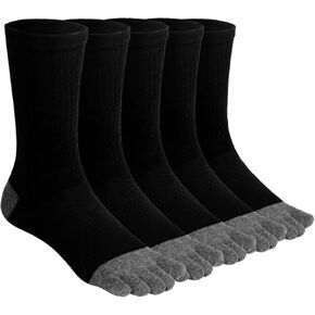 ZAKASA Mens Toe Socks Athletic Running Cushion Five Finger Cotton Crew Socks