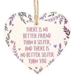 Wooden Hanging Heart Plaque, Friendship Plaques Crafts, Sister Gifts from Sister in Law or Brother for Her Birthday, Mothers Day or Christmas, Wooden Hanging Sign for Wall Door Decor