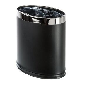 'Invisi-Overlap' Metal Trash Can, Open Top Small Office Wastebasket, Oval Shape (Wood Look)