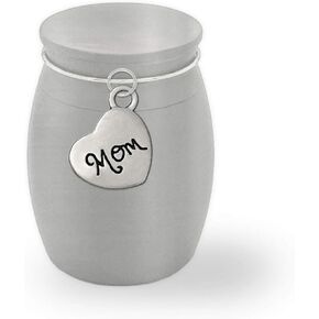 Small Mini Mom Heart Memorial Cremains Holder Container Jar Vial Brushed Stainless Steel Cremation Funeral Urn