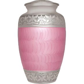 Pink Funeral Urn by Liliane Memorials - Cremation Urn for Human Ashes - Hand Made in Brass - Suitable for Cemetery Burial or Niche - Large Size fits remains of Adults up to 200 lbs - Evita Model