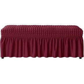 Dining Bench Soft Stretch Slipcover with Skirt Polyester Footstool Protector Bubble Lattice Piano Bench Covers for Living Room and Bedroom
