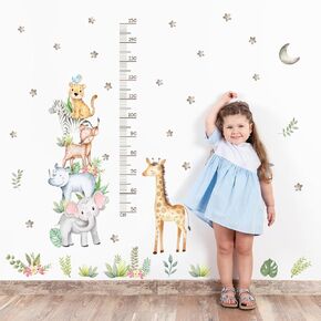 Giraffe & elephant Kids Height Wall Chart，Cute African animal height stickers, children's room wall stickers, Growth Chart for Wall, Peel & Stick Nursery Wall Decals for Baby Bedroom.