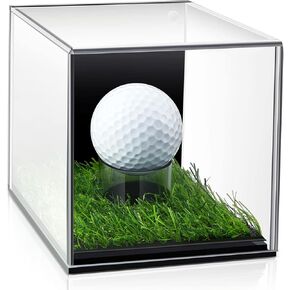 Golf Ball Display Case Small Golf Ball Case Acrylic Case Clear Display Box Square Display Holder Stand for Baseball Golf Ball Enthusiasts Collectibles, 3.9 x 4 x 3.9 Inch