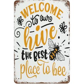 Welcome to Our Hive Poster Vintage Wall Decor Metal Tin Sign Wall Decor Coffee Man Cave Signs 12x8 Inch Retro Sign Mother's Day