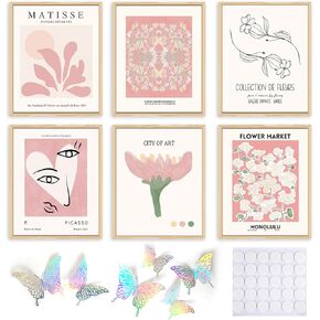 ORGDSK Pink Wall Art,Aesthetic Cute Room Decor Matisse Poster,Light Pink Flower Pictures Wall Decor for Bedroom (8"×10" Unframed)