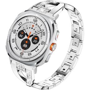 Compatible for Samsung Galaxy Watch Ultra 47mm Bands, Women [No Gap] Metal Replacement Chain Bling Jewelry Bracelet Rhinestone Strap Wristband for Samsung Galaxy Watch Ultra 47mm