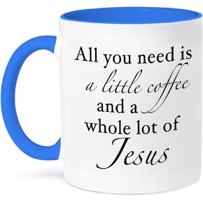 3dRose All You Need is A Little Coffee an A Whole Lot of Jesus Mug, 11 oz, Black/Blue
