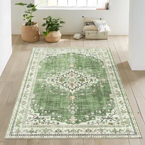 5x7 Area Rugs, Green Boho Large Rugs for Living Room Bedroom Dining Room, Non-Slip Washable Vintage Rug Soft Low Pile Indoor Distressed Floor Carpet