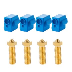 4Pcs Volcano Nozzles 0.4mm and Volcano Silicone Sock Compatible for Anycubic Vyper, Kobra Max, Kobra Plus 3D Printer, Vyper Heater Block Silicone Socks Upgrade Vyper Hotend Cover