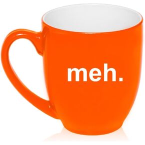 16 oz Large Bistro Mug Ceramic Coffee Tea Glass Cup Meh Geek Sarcastic Expression (Hot Pink)