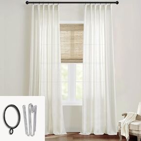 SHINELAND 102 Inch Curtains Long,Linen Sheer Semi Light Filtering Custom Curtains for Windows,Cream Ivory Off White