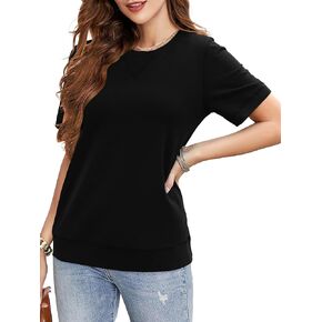 Elesomo Womens Short Sleeve Sweatshirts Cotton Casual Summer Tunic Sweat Shirt