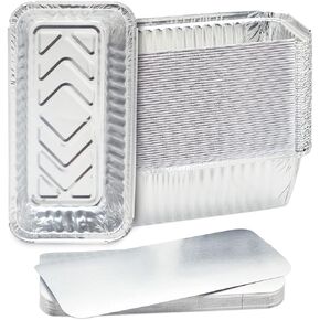 Juvale 50 Pack Aluminum Foil 2 lb Disposable Loaf Pans With Lids for Baking Bread, Heating, Storing Food (22oz, 8.5 x 4.5 In)