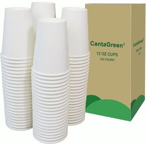 150 Count 12 OZ Heavy-duty Paper Coffee Cups, White Disposable Cup for Hot and Cold Beverage