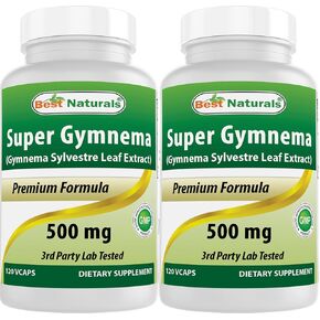 Best Naturals Gymnema Sylvestre Extract 500 mg 120 Vegetarian Capsules - Contains Minimum of 25% Gymnemic Acid (Pack of 2)