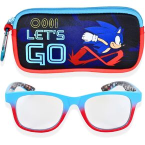 Sonic The Hedgehog Blue Light Glasses for Kids Computer Eyeglasses with Carrying Case | Gaming Glasses for Boys (Blue/Red)