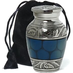 Brass Blue Cloud Small Keepsake Urns Set of 4 for Human Remain Ashes | Mini Cremation Ash Container for Funeral Scared Remains | Four Velvet Carry Bag | Paper Funnel | Gift Box