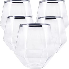 24 count Diamond Unbreakable Stemless Plastic Wine Champagne Glasses Disposable Shatterproof BPA-Free Wine Glasses Indoor Outdoor Ideal for Home Office Bars, Wedding 12 Ounce Cup (Gold)