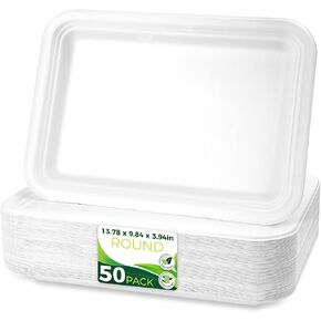 50Pack 14" Heavy Duty Disposable Rectangle Food Trays, Compostable Extra Large Paper Platter Plates Serving Crawfish, Lobster, Crab for Party, BBQ, Crawfish Boil Accessories