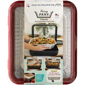 Fancy Panz Classic Pan, Dress Up & Protect Your Foil Pan, Made in USA, Fits Half Size Foil Pans. Hot or Cold Food. Stackable for easy travel. (Green)